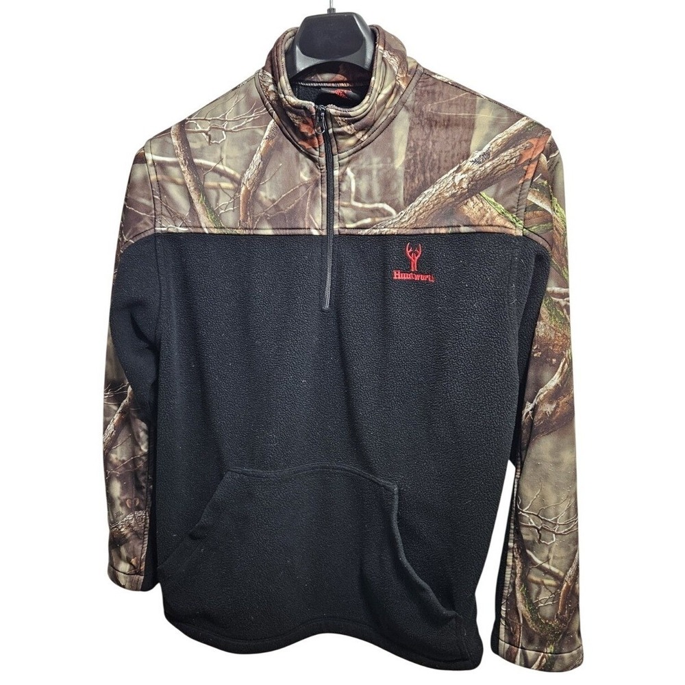 Huntworth Mens Fleece Quarter Zip Pullover Black Oak Tree EVO Camo Size Large